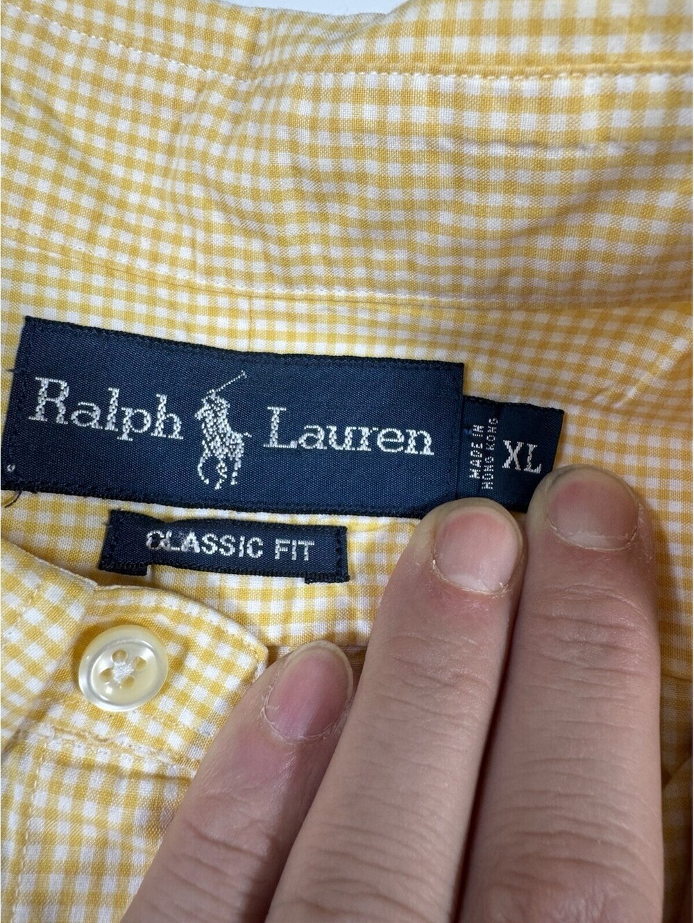 Vintage Y2K Ralph Lauren Shirt Mens XL Yellow Gingham Short Sleeve Pony - Picture 4 of 8